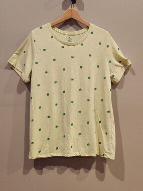 Girls XL Shamrock Clover Print T Shirt St Patrick's Day Green Yellow